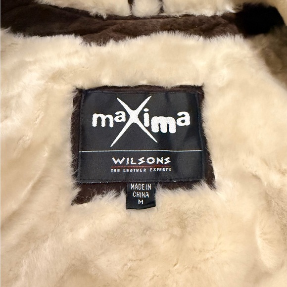 🤎 RARE Maxima Wilsons Y2K Leather Brown Suede Jacket ✨ Cinched Waist | Faux Fur - Picture 6 of 14